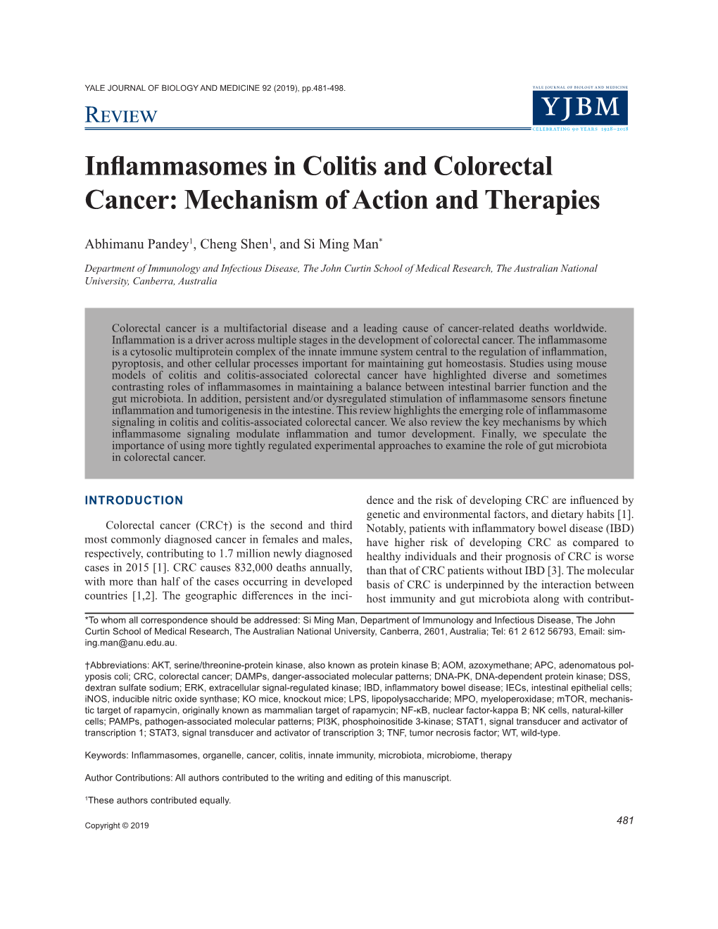 Inflammasomes in Colitis and Colorectal Cancer: Mechanism of Action and Therapies