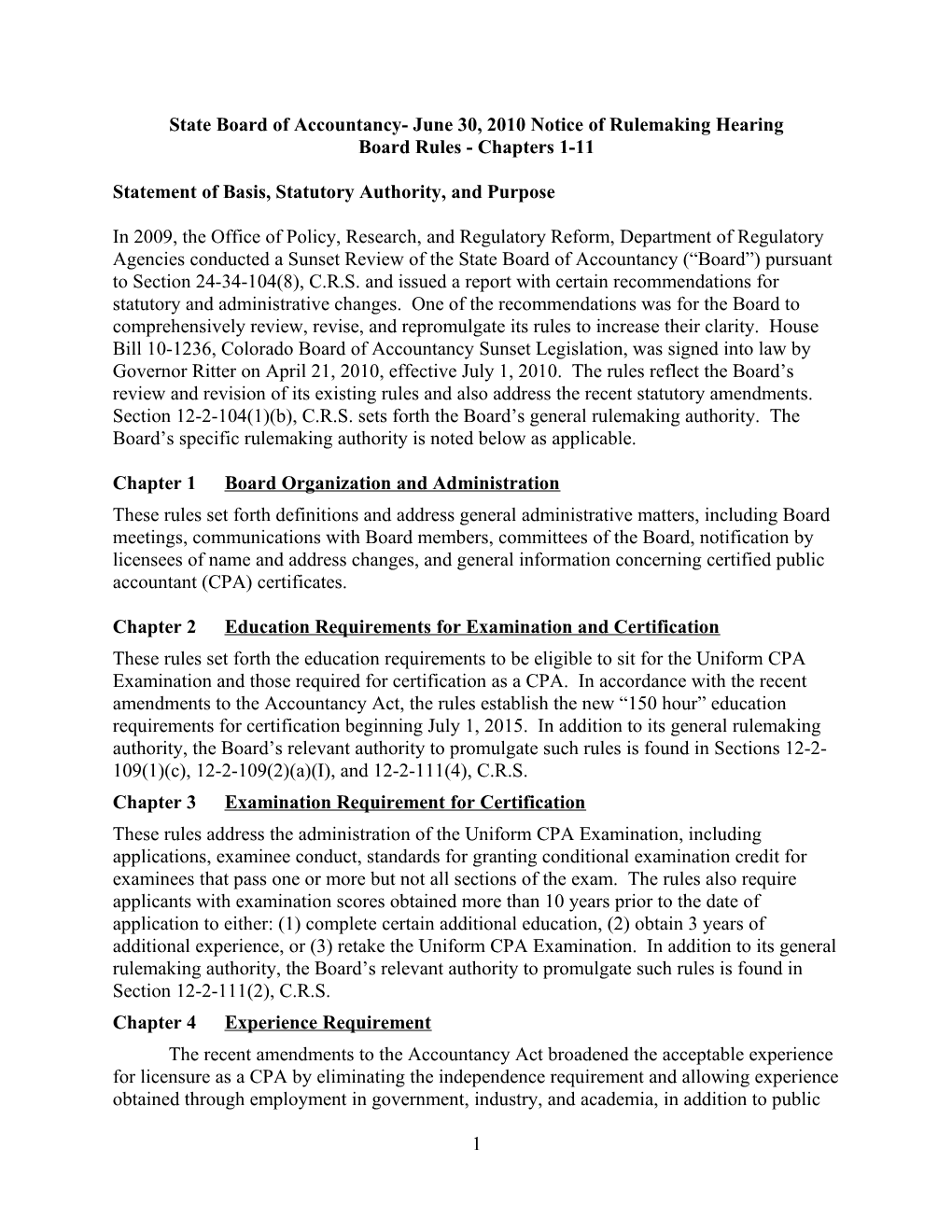 State Board of Accountancy- June 30, 2010 Notice of Rulemaking Hearing