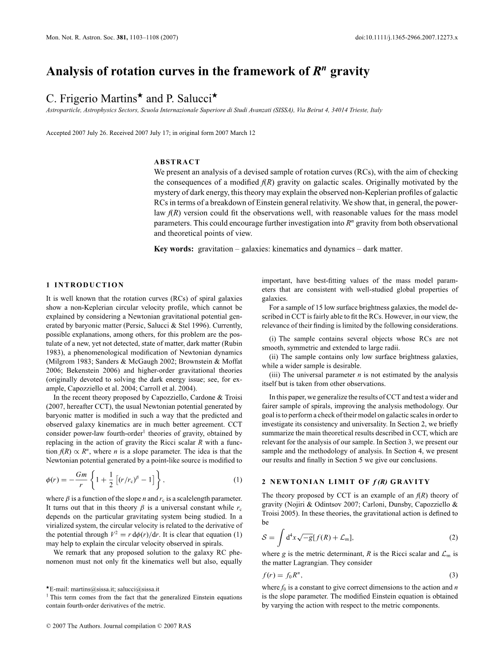 Analysis of Rotation Curves in the Framework of Rn Gravity