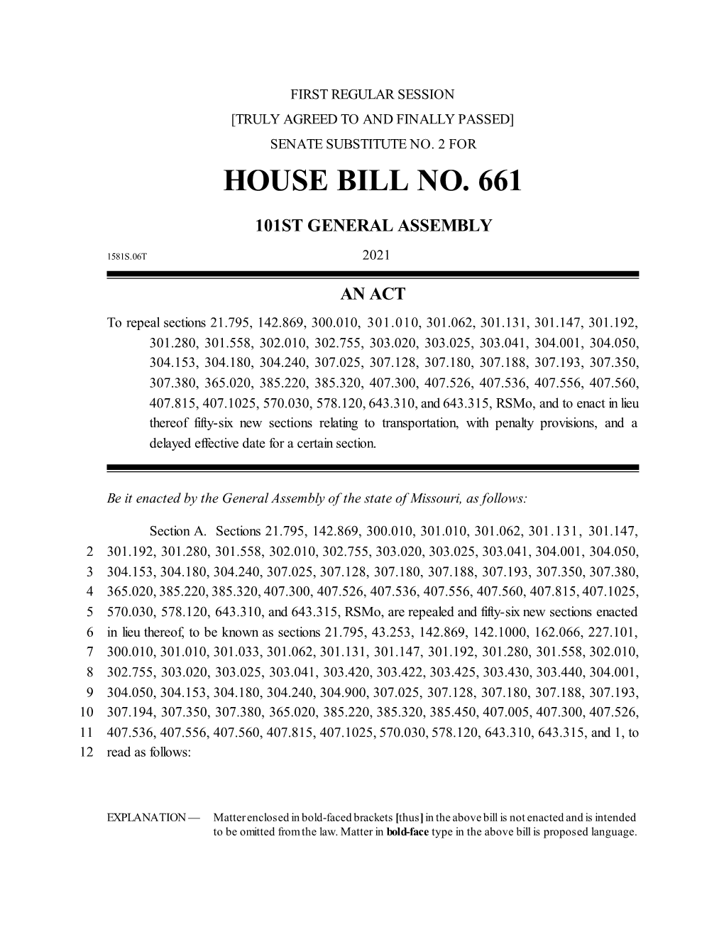 House Bill No. 661