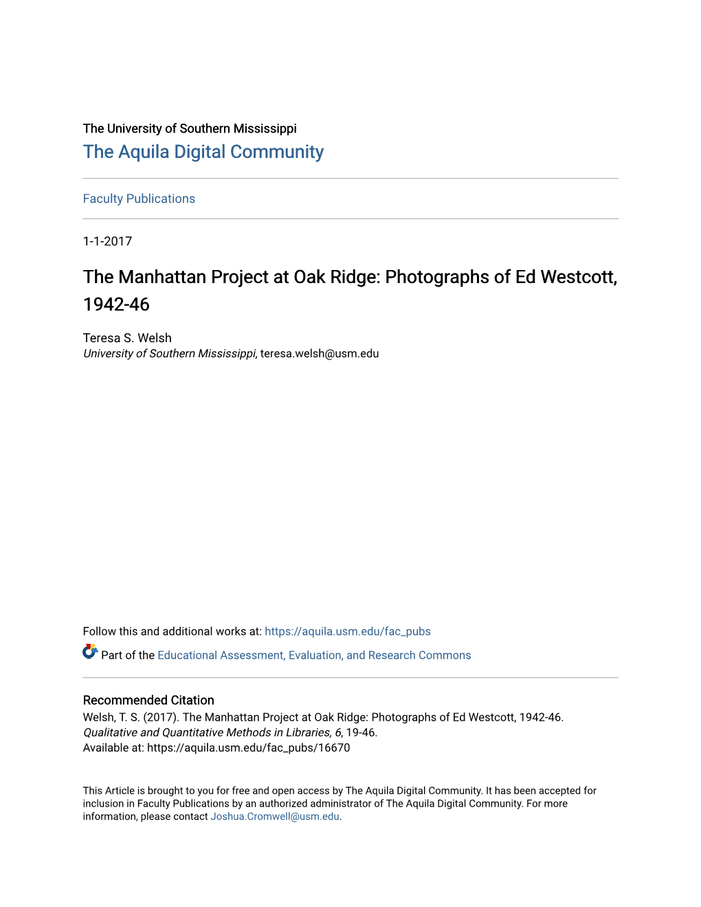 The Manhattan Project at Oak Ridge: Photographs of Ed Westcott, 1942-46