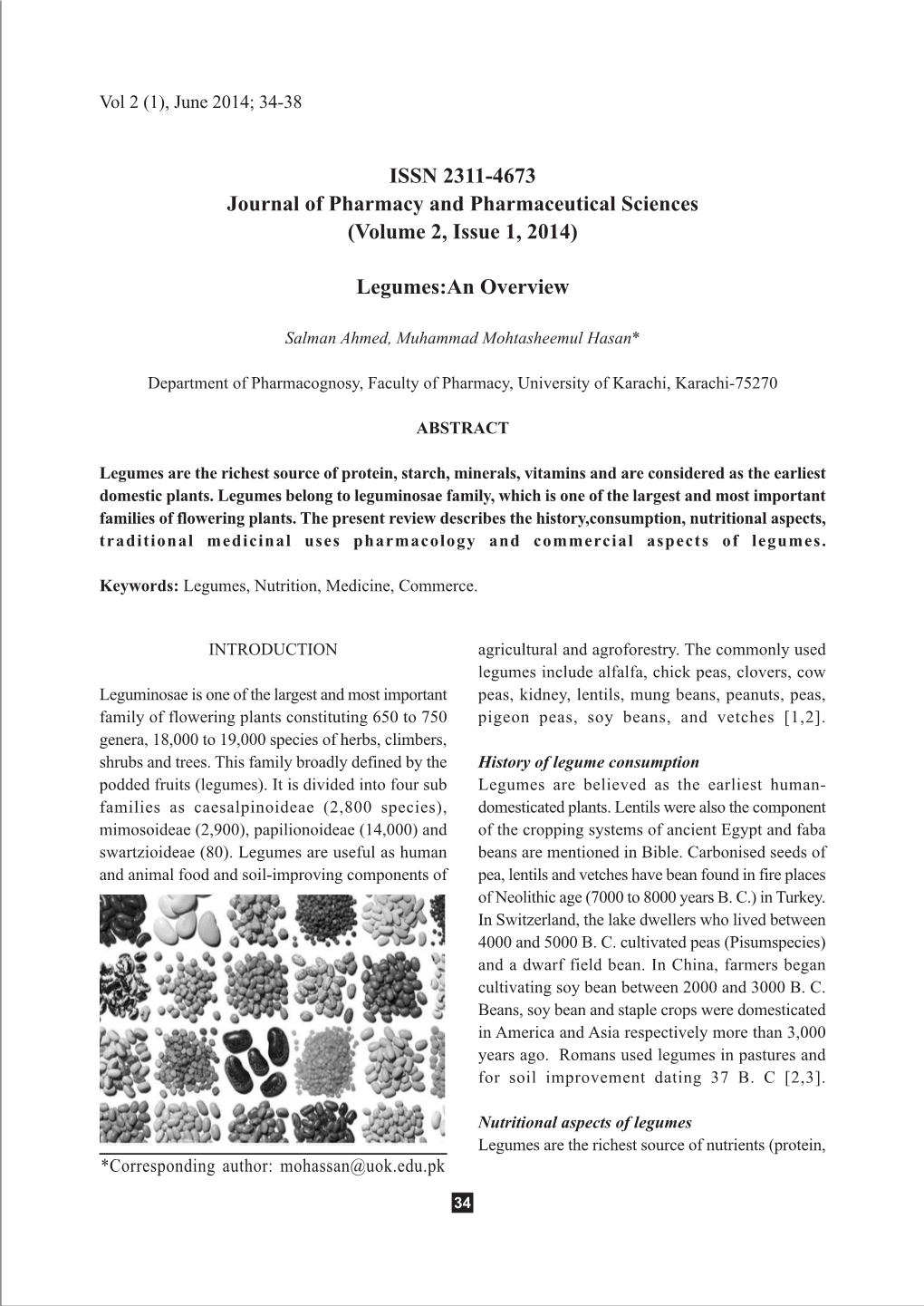 (Volume 2, Issue 1, 2014) Legumes:An Overview