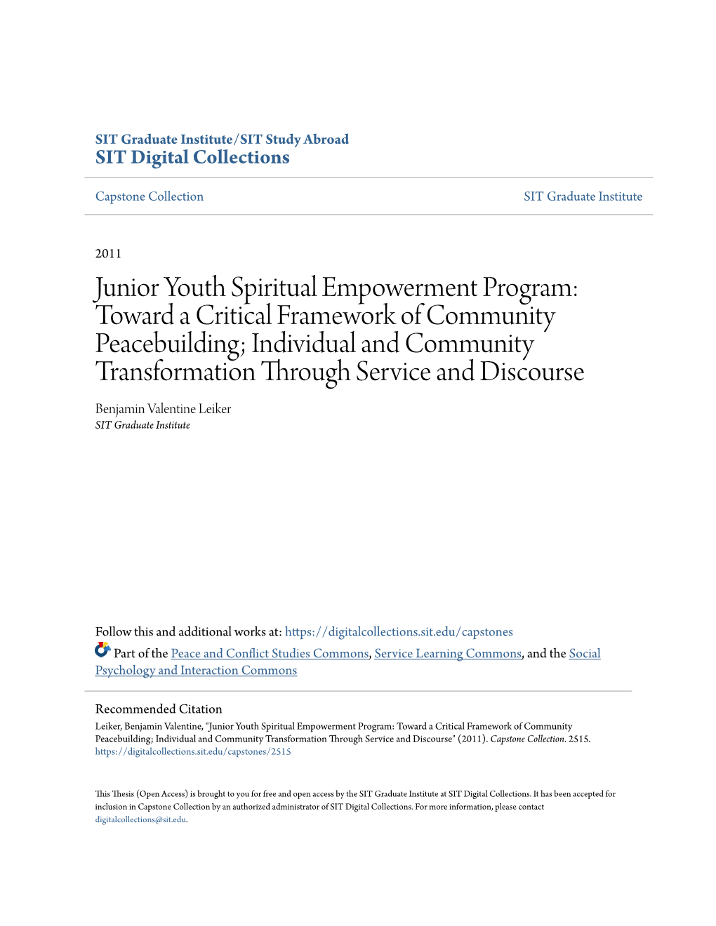 Junior Youth Spiritual Empowerment Program