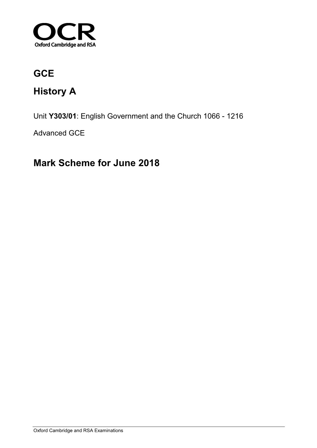 Mark Scheme for June 2018