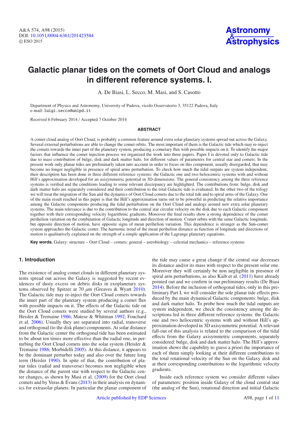 Galactic Planar Tides on the Comets of Oort Cloud and Analogs in Different Reference Systems