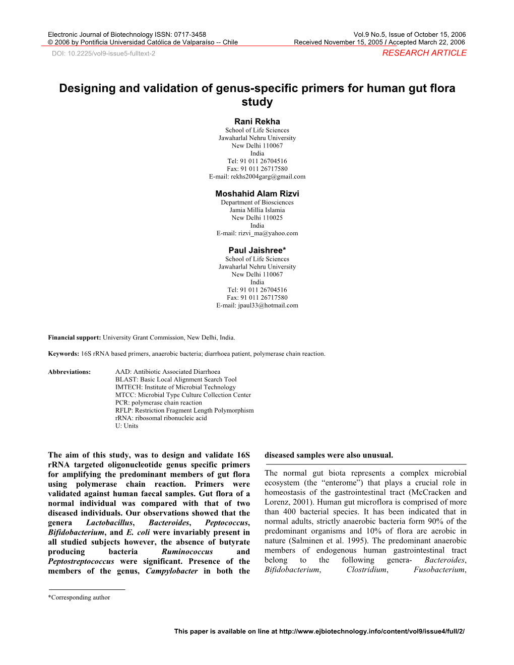 Designing and Validation of Genus-Specific Primers for Human Gut Flora Study