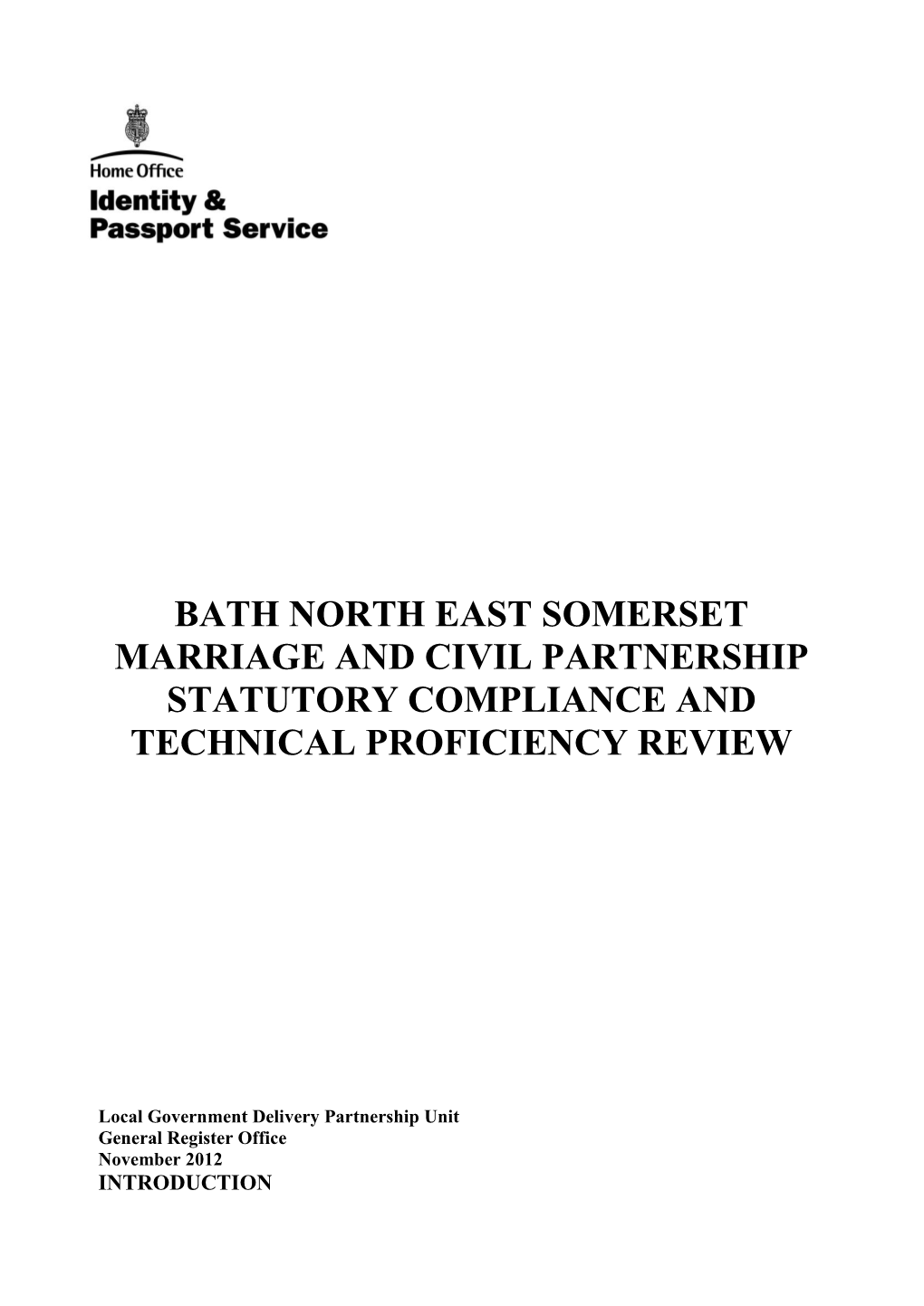 Bath North East Somerset Marriage and Civil Partnership Statutory Compliance and Technical Proficiency Review