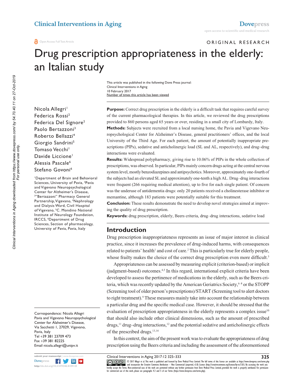 Drug Prescription Appropriateness in the Elderly: an Italian Study