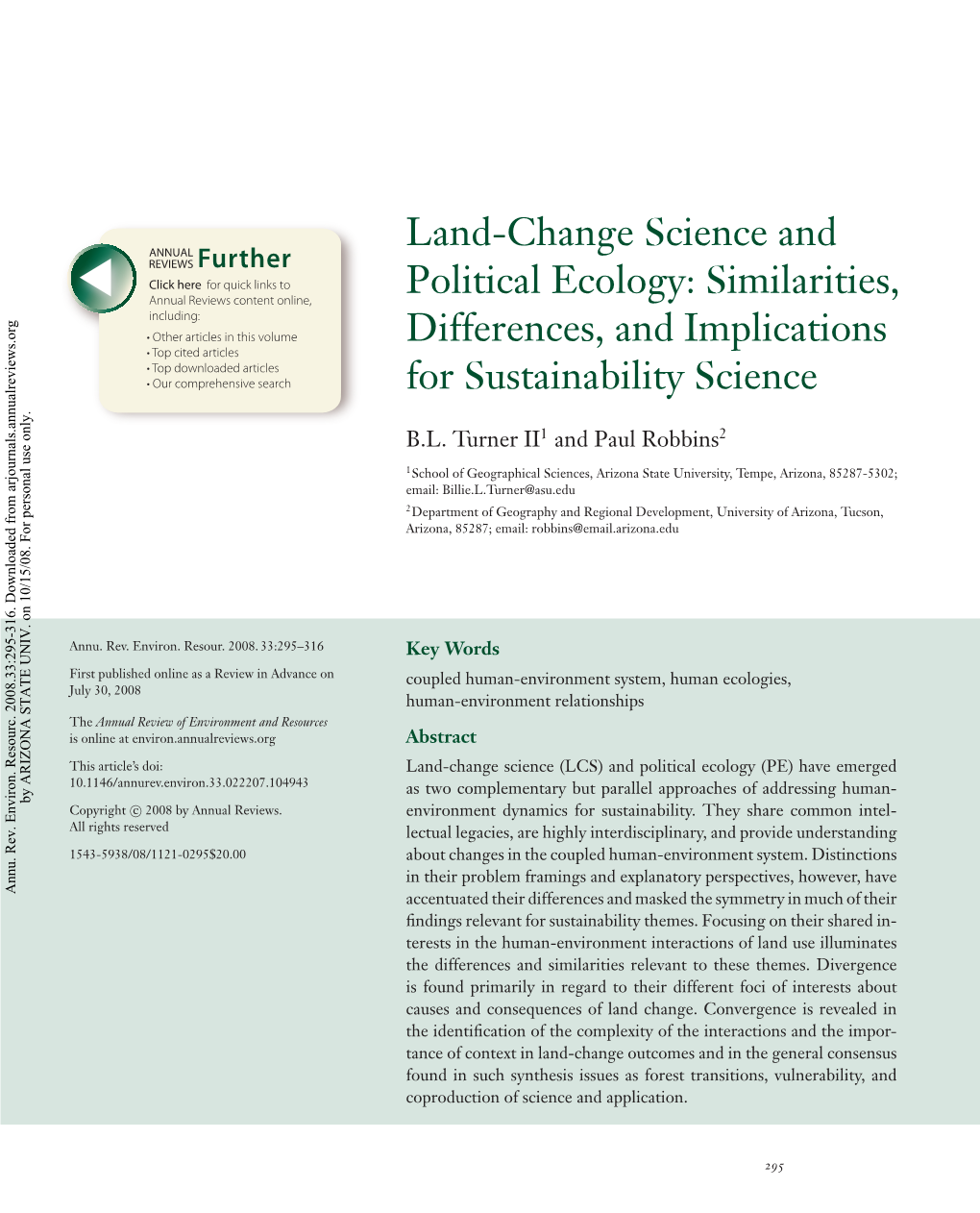 Land-Change Science and Political Ecology 297 ANRV357-EG33-13 ARI 15 September 2008 16:23