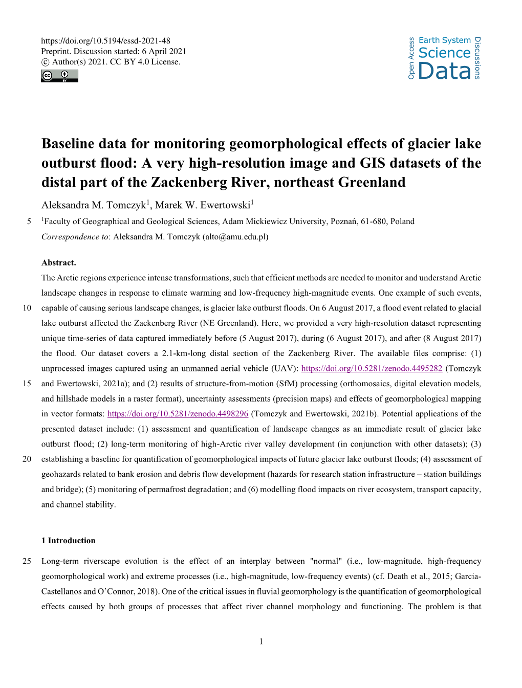 Baseline Data for Monitoring Geomorphological Effects Of