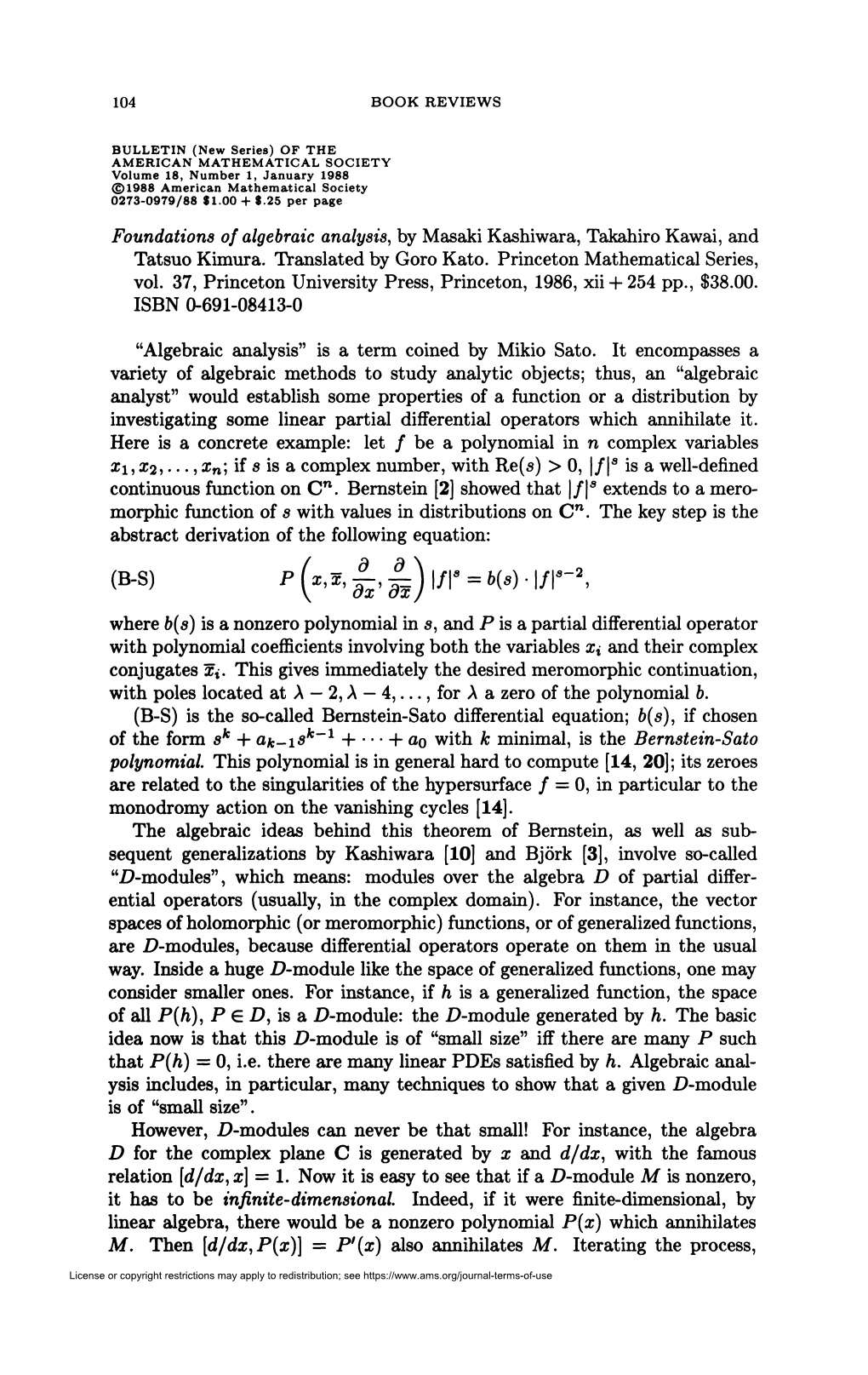 Foundations of Algebraic Analysis, by Masaki Kashiwara, Takahiro Kawai, and Tatsuo Kimura