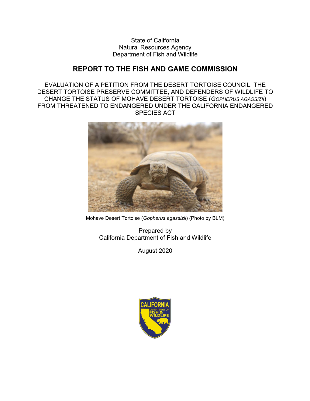 Mohave Desert Tortoise Petition Evaluation