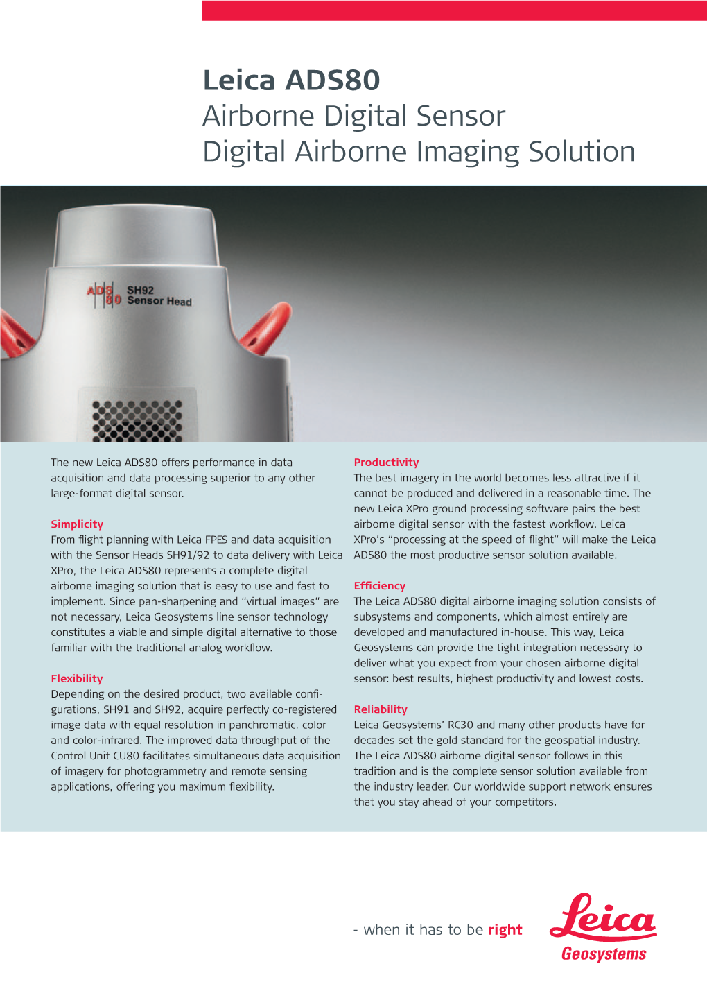 Leica ADS80 Airborne Digital Sensor Digital Airborne Imaging Solution