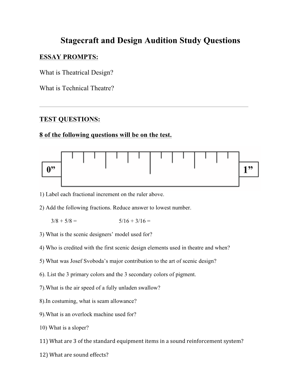 Stagecraft and Design Audition Study Questions