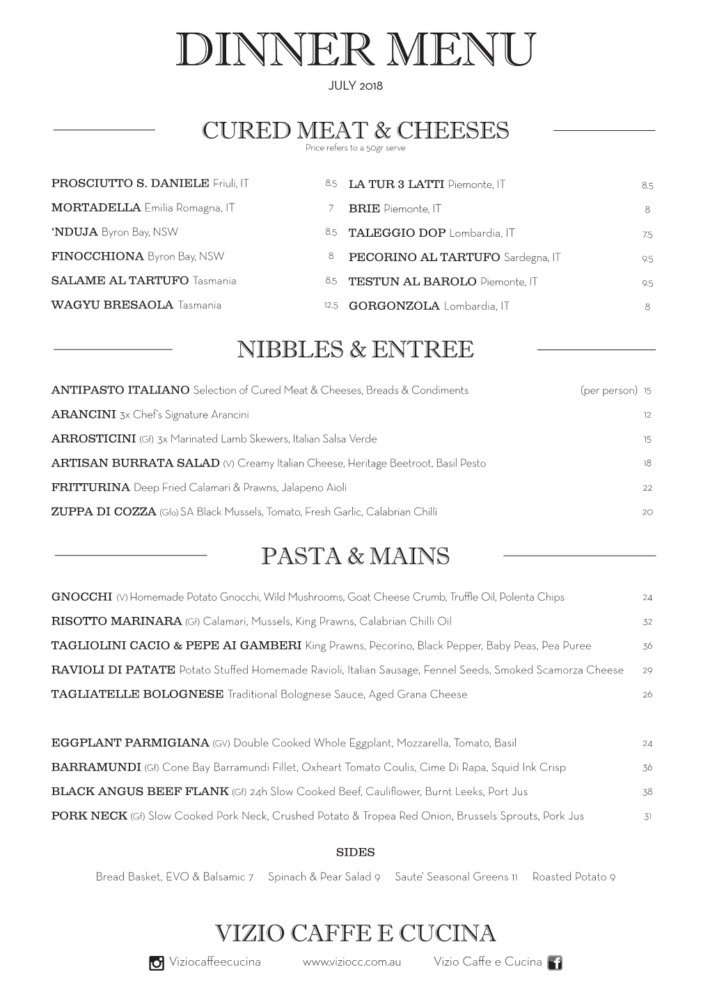 Dinner Menu July 2018