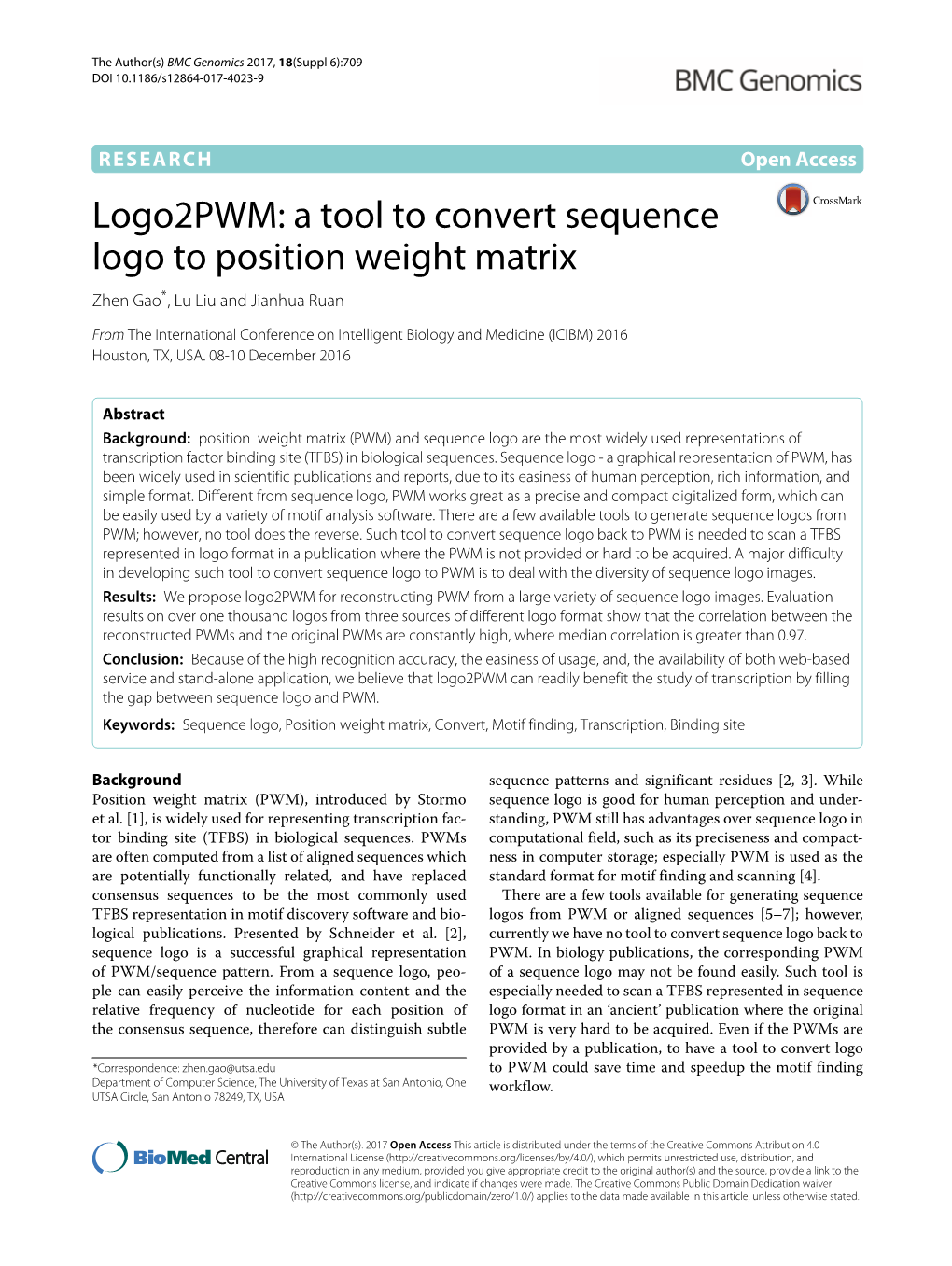 Logo2pwm: a Tool to Convert Sequence Logo to Position Weight Matrix Zhen Gao*,Luliuandjianhuaruan