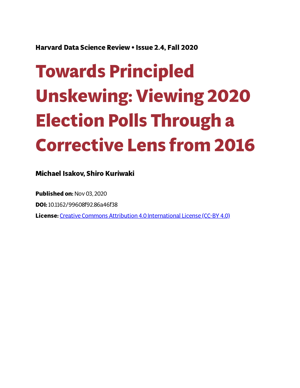 Viewing 2020 Election Polls Through a Corrective Lens from 2016