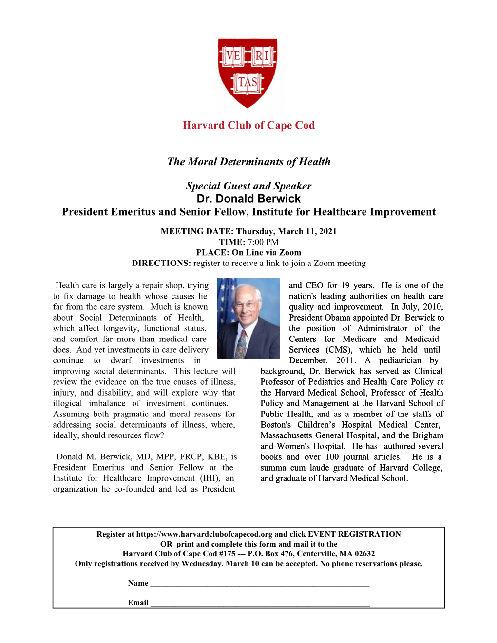 Harvard Club of Cape Cod the Moral Determinants of Health Special