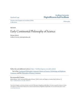 Early Continental Philosophy of Science Babette Babich Fordham University, Babich@Fordham.Edu