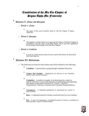 Constitution of the Mu Eta Chapter of Sigma Alpha Mu Fraternity