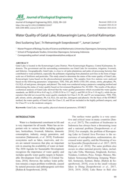 Water Quality of Gatal Lake, Kotawaringin Lama, Central Kalimantan