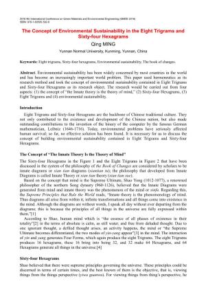The Concept of Environmental Sustainability in the Eight Trigrams and Sixty-Four Hexagrams Qing MING Yunnan Normal University, Kunming, Yunnan, China