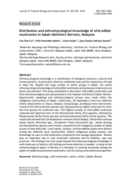 Distribution and Ethnomycological Knowledge of Wild Edible Mushrooms in Sabah (Northern Borneo), Malaysia