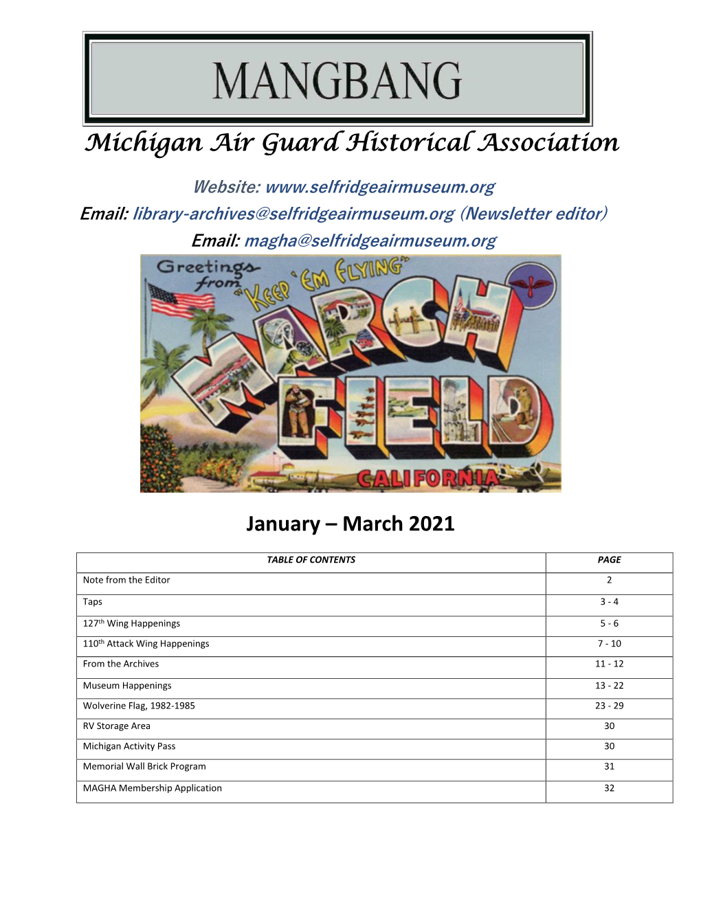 Michigan Air Guard Historical Association January – March 2021