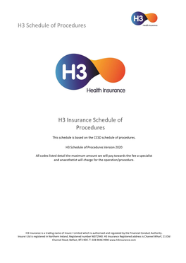 H3 Schedule of Procedures H3 Insurance Schedule of Procedures