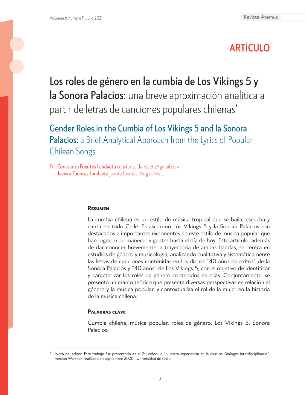 Los Roles De Género En La Cumbia De Los Vikings 5 Y La Sonora Palacios: Una Breve Aproximación Analítica a Partir De Letras D