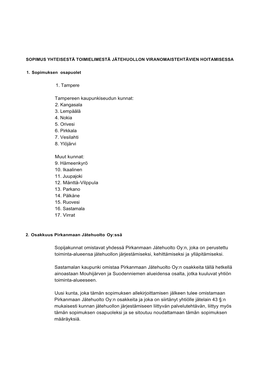 Sopimus Yhteisestä Toimielimestä Jätehuollon Viranomaistehtävien Hoitamisessa