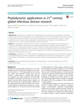 Phylodynamic Applications in 21St Century Global Infectious Disease