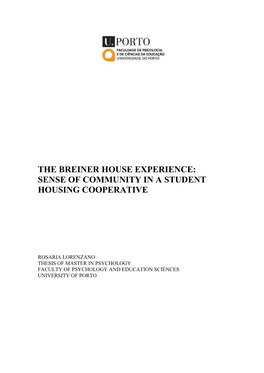 The Breiner House Experience: Sense of Community in a Student Housing Cooperative