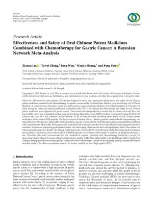 Effectiveness and Safety of Oral Chinese Patent Medicines Combined with Chemotherapy for Gastric Cancer: a Bayesian Network Meta-Analysis