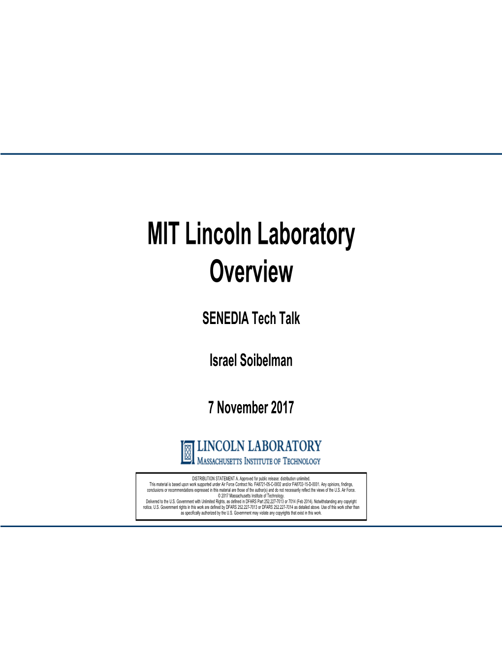 MIT Lincoln Laboratory Overview