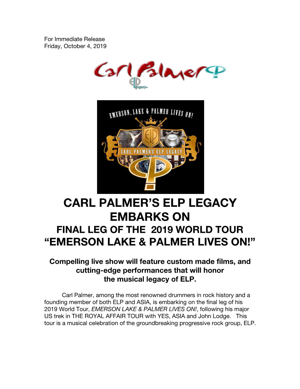 Carl Palmer's Elp Legacy Embarks On