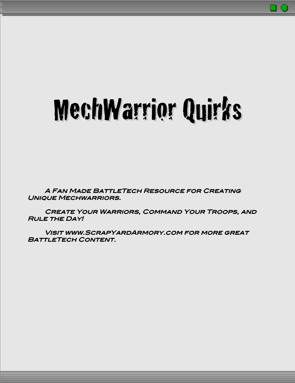 Mechwarrior Quirksquirks