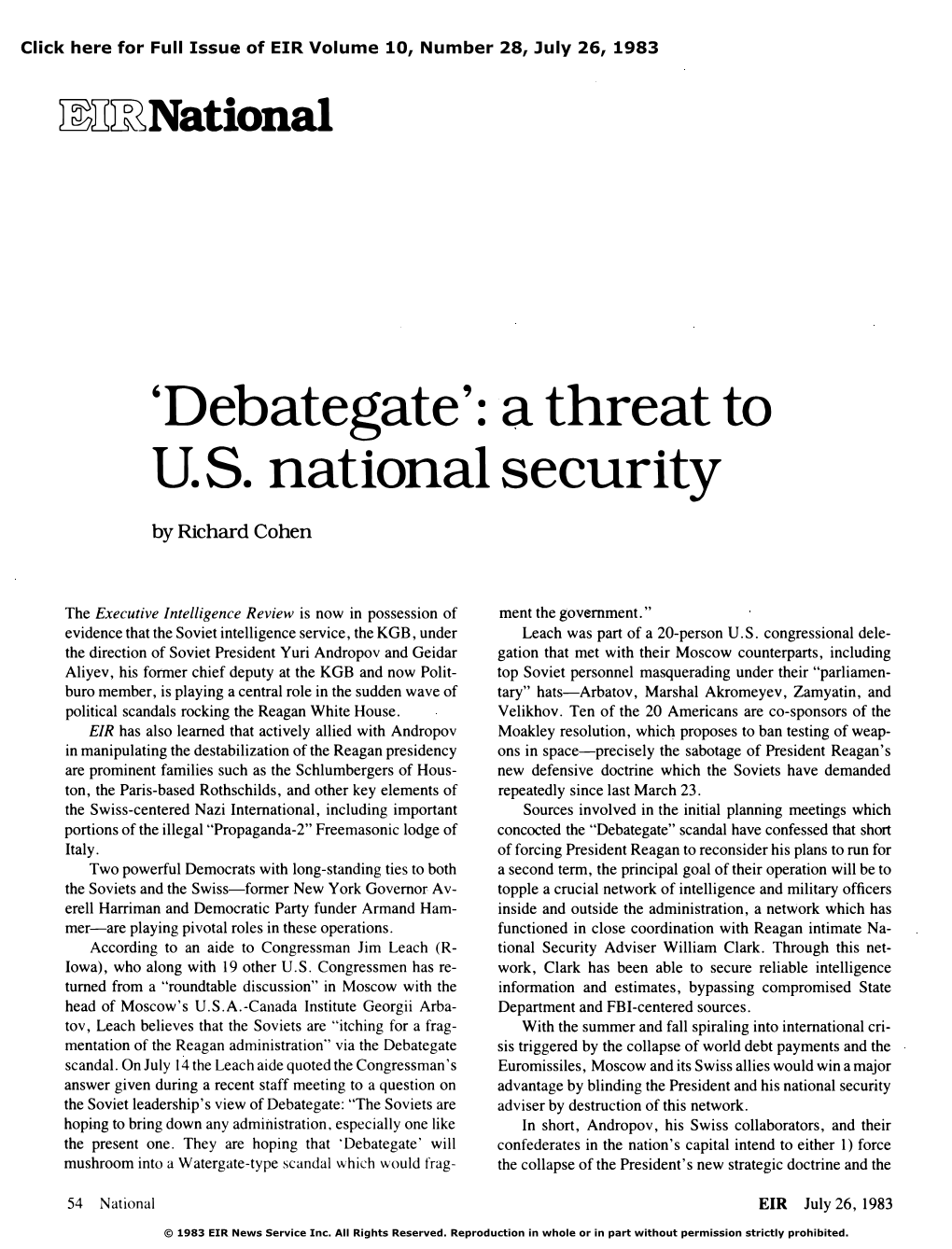 Debategate': a Threat to U.S