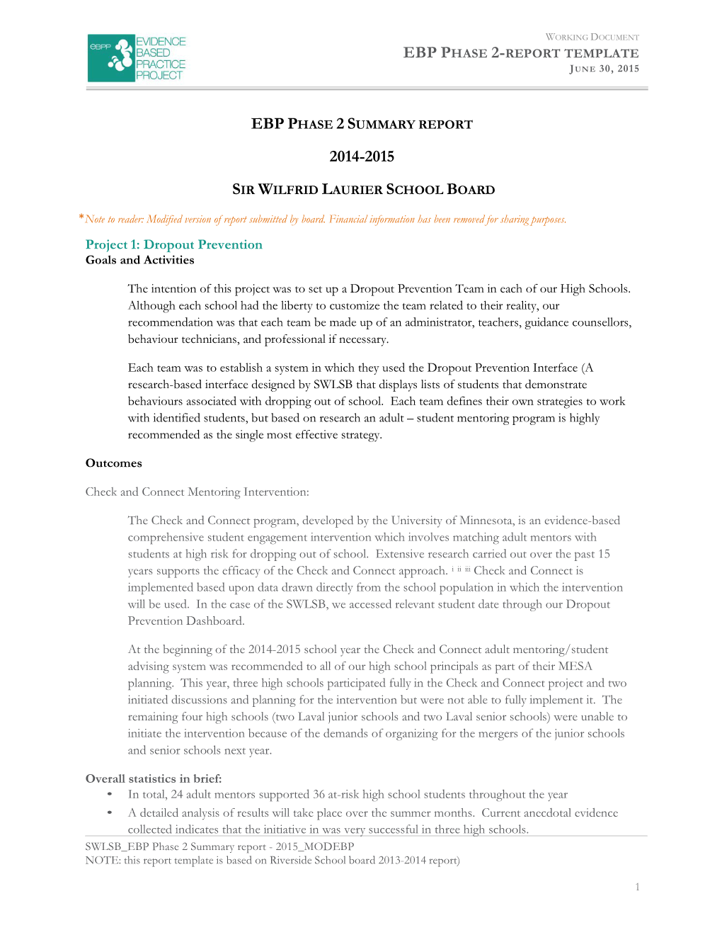 SWLSB EBP Phase 2 Report June 2015