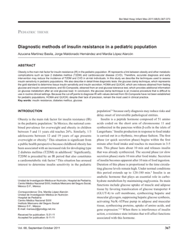 Diagnostic Methods of Insulin Resistance in a Pediatric Population Azucena Martínez Basila, Jorge Maldonado Hernández and Mardia López Alarcón