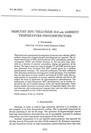 MERCURY ZINC TELLURIDE 10.6 Pm AMBIENT TEMPERATURE PHOTODETECTORS