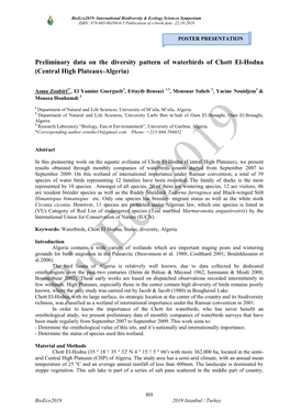 Preliminary Data on the Diversity Pattern of Waterbirds of Chott El-Hodna (Central High Plateaux-Algeria)