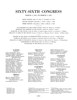 Sixty-Sixth Congress March 4, 1919, to March 3, 1921
