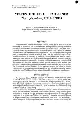 STATUS of the BLUEHEAD SHINER (Notropis Hubbsi) in ILLINOIS