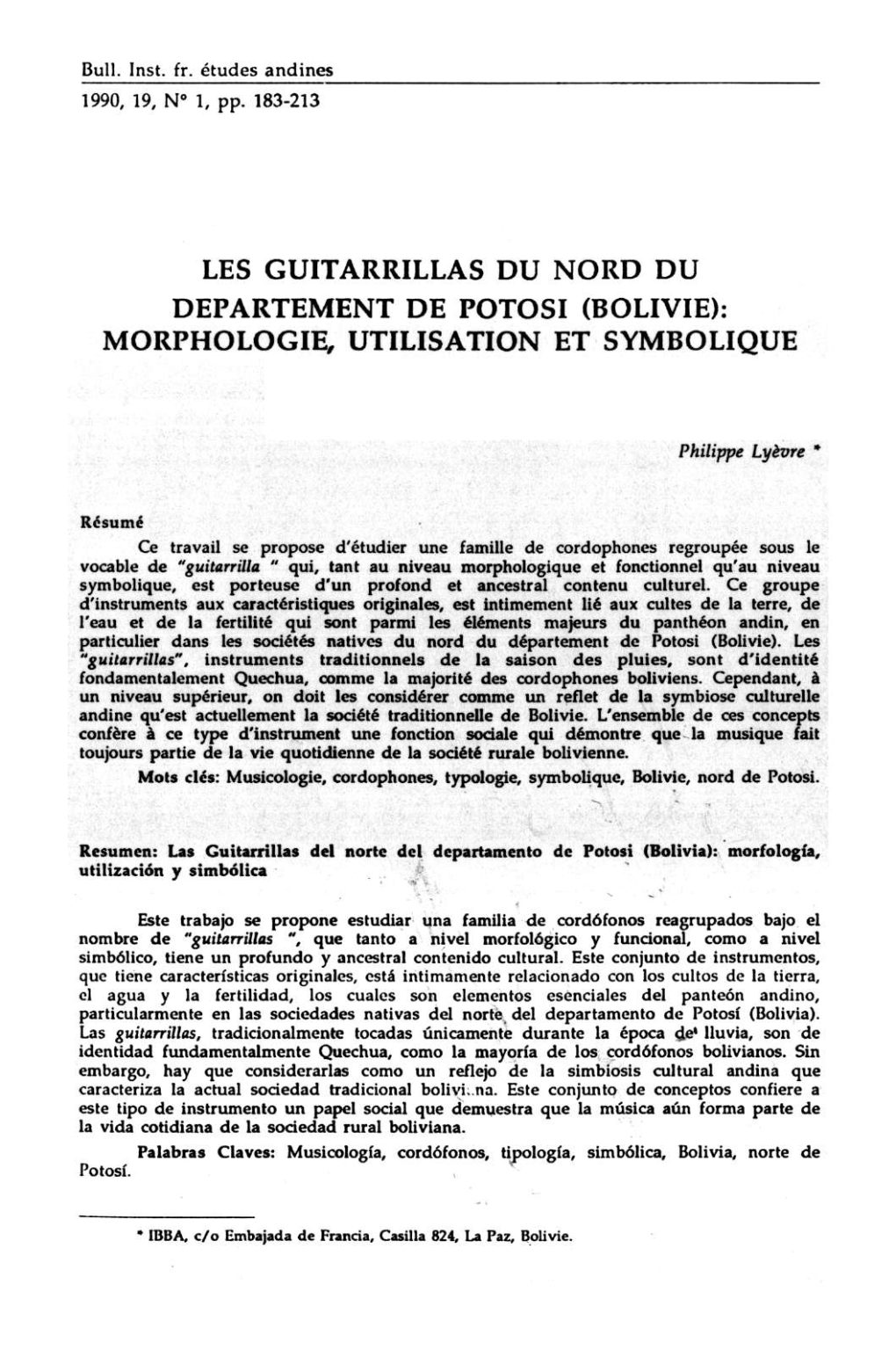 Les Guitarrillas Du Nord Du Departement De Potosi (Bolivie): Morphologie, Utilisation Et Symbolique