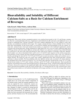 Bioavailability and Solubility of Different Calcium-Salts As a Basis for Calcium Enrichment of Beverages