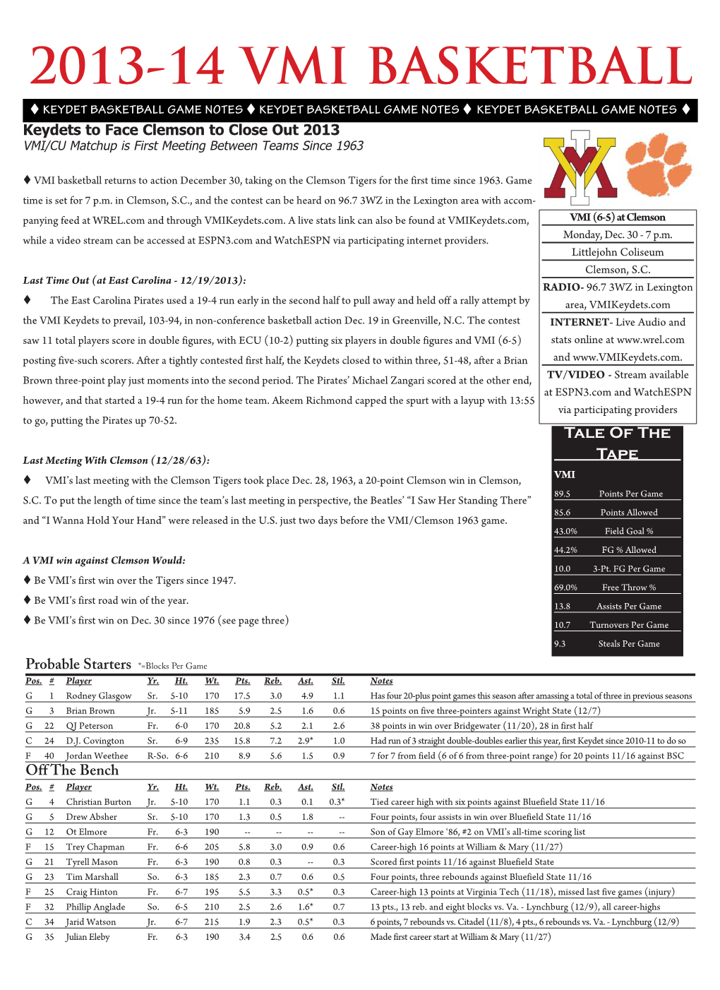 Clemson 08-09 BKB Game Notes-Tourney-LU.Qxd