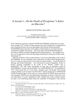 Is Lucian's „On the Death of Peregrinus”A Satire on Marcion?