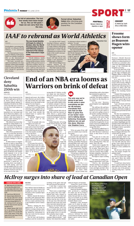 End of an NBA Era Looms As Warriors on Brink of Defeat