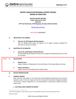MVRD Board Meeting Revised Agenda Package